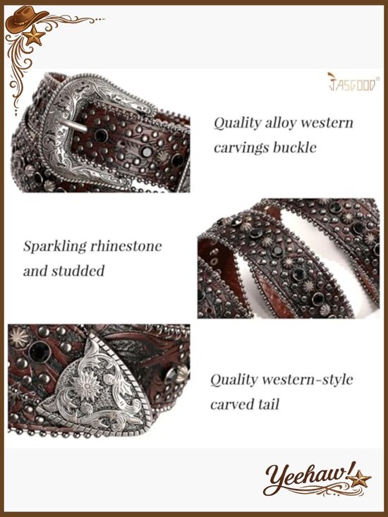 Bling Rhinestone Studded Western Cowboy Belt for Jeans main image 5